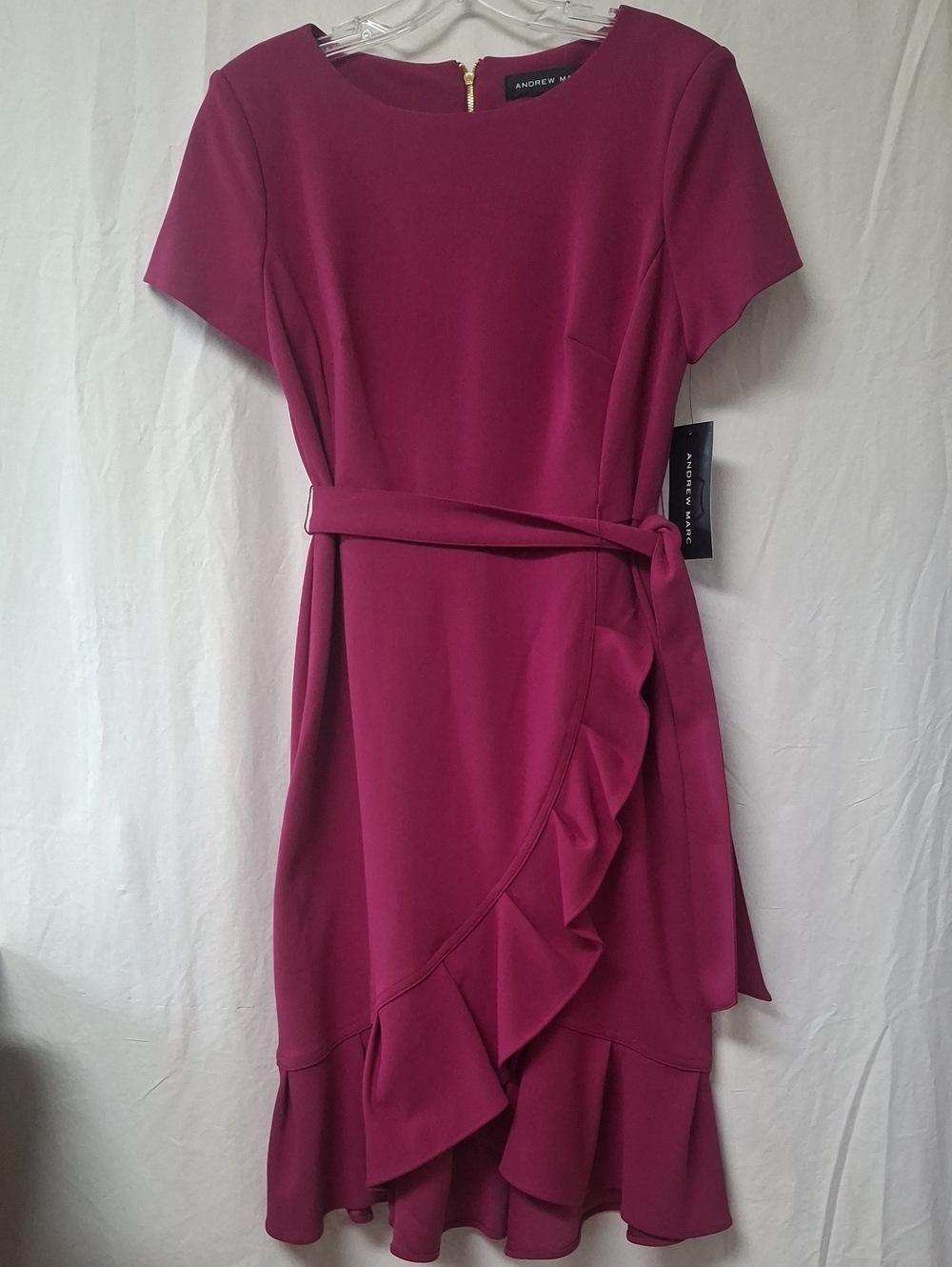 NWT Andrew Marc Fuchsia Ruffle Flounce Mini Dress Size 8